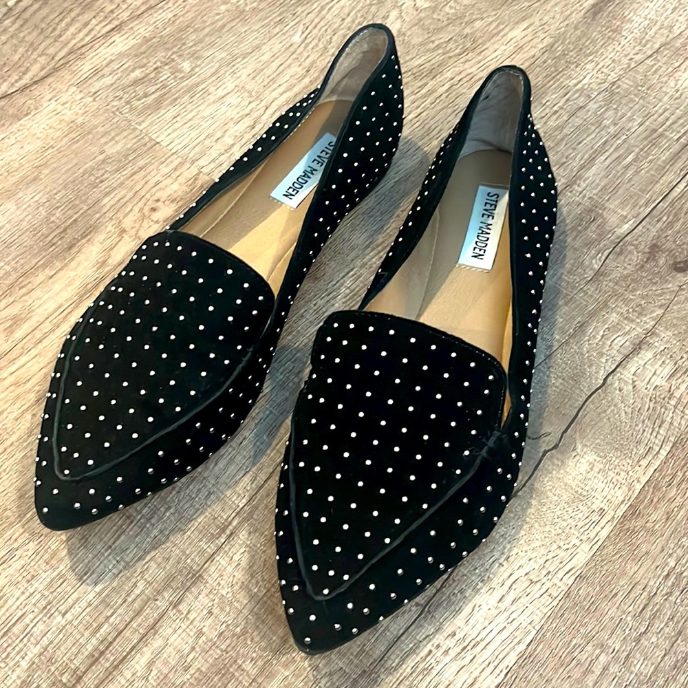 Steve Madden Suede Leather Studded Black Flat